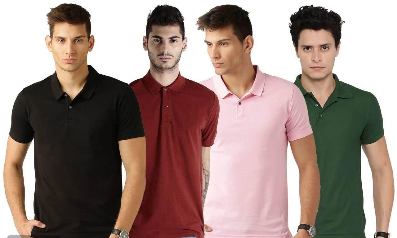 Cotton Blend Solid Half Sleeves Mens Polo Neck T-Shirt (Pack of 4)