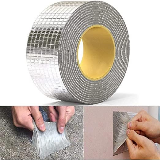 Leakage Repair Waterproof Tape for Pipe Roof Water Leakage Solution Aluminum Foil Adhesive Tape Sealing Butyl Rubber Tape for Surface Crack, Pipe Rupture (5cmx5m)